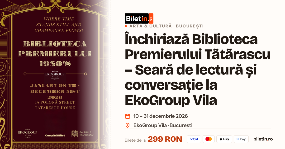 Închiriază Biblioteca Premierului Tãtãrascu - Seară de lectură și conversație la EkoGroup Vila