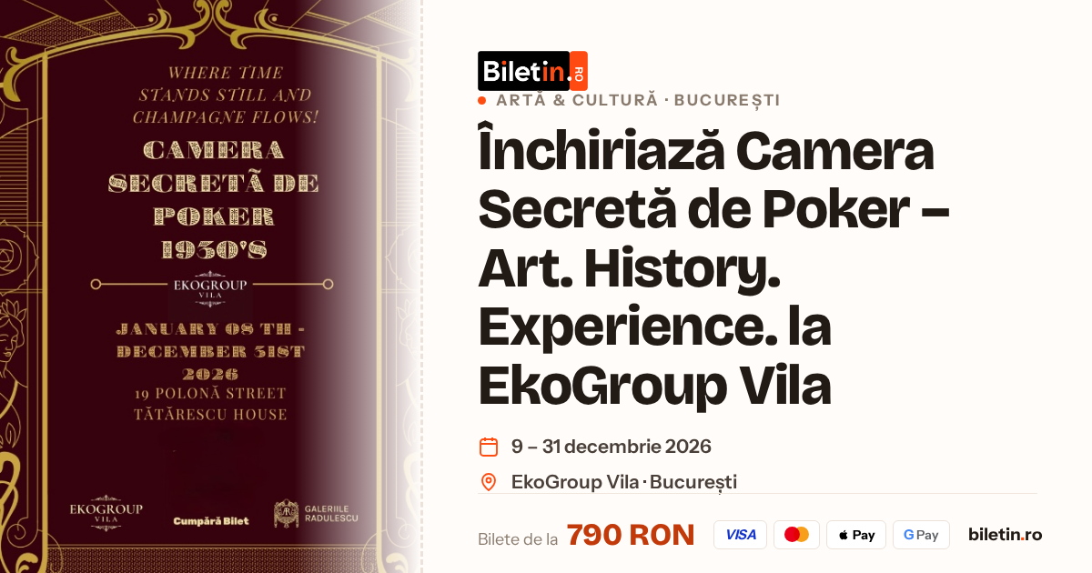 Închiriază Camera Secretă de Poker - Art. History. Experience. la EkoGroup Vila